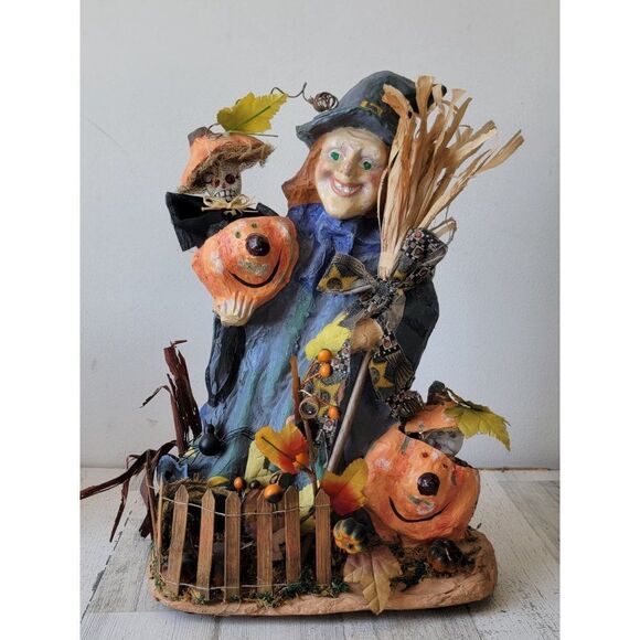Vintage witch paper mache motion activated light up Halloween skeleton prop deco - Picture 1 of 16
